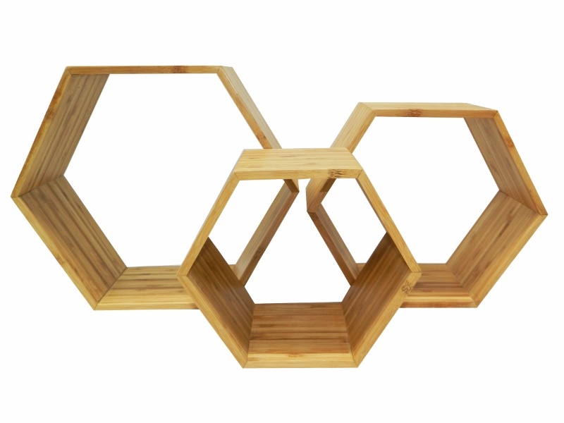 Exquisite Hexagon Bamboo Wall Shelves - Eco-Friendly Geometric Floating Organizer Set